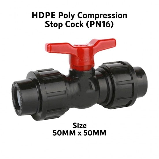 High Density Polyethylene HDPE Poly Compression Stop Cock (PN16) 50MM