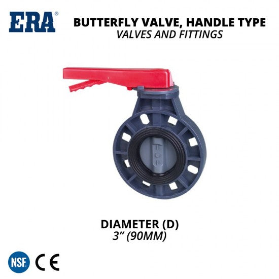 ERA NPT/BSPT UPVC UBV01 Butterfly Valve, Handle Type 3" - 90MM